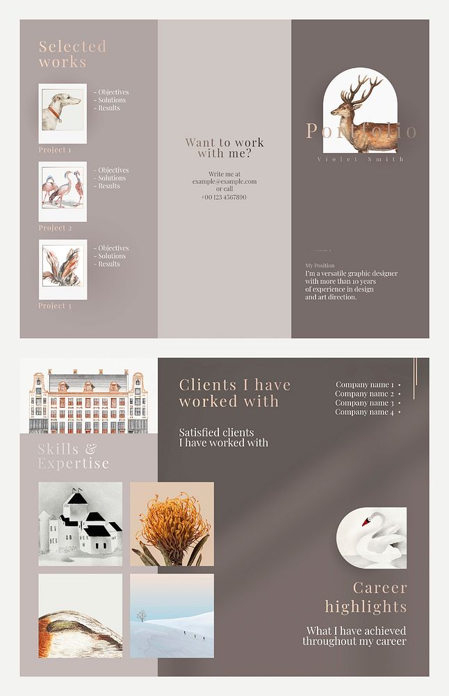 Tri-fold portfolio brochure template psd in classy design for creative artists
