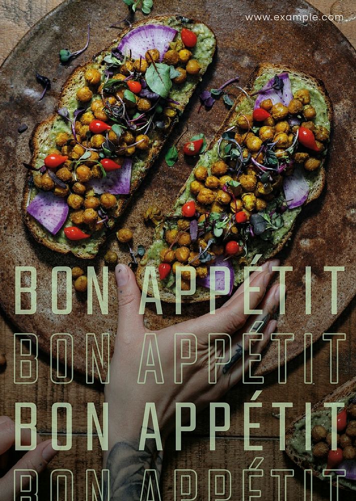 Restaurant poster template psd with bon app&eacute;tit text 