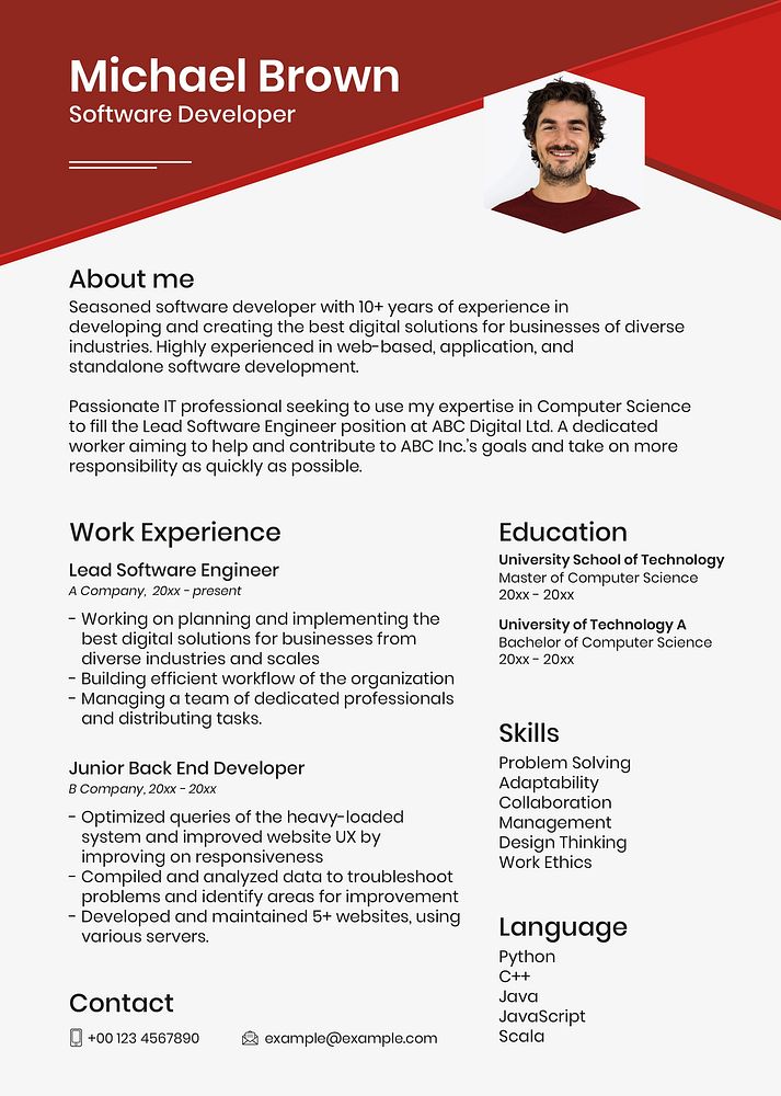 Photo attachable resume template psd in abstract design