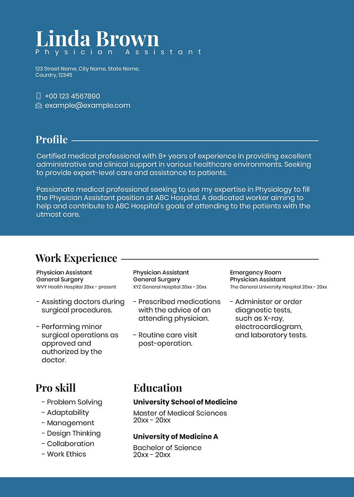 Minimal resume editable template psd in blue