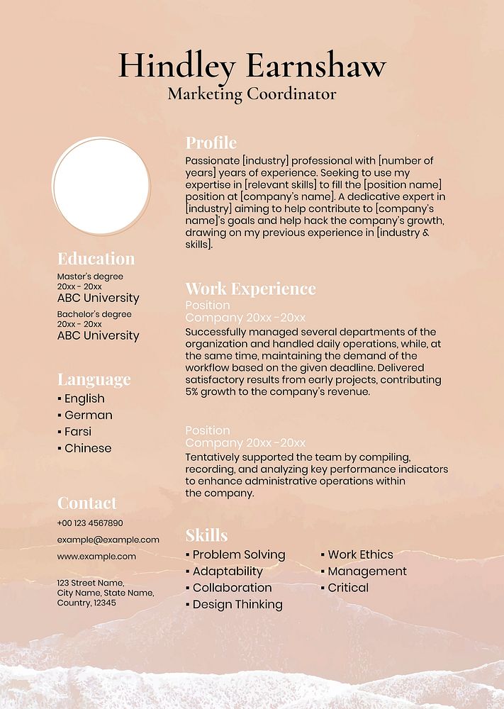 Pastel aesthetic resume template vector in orange