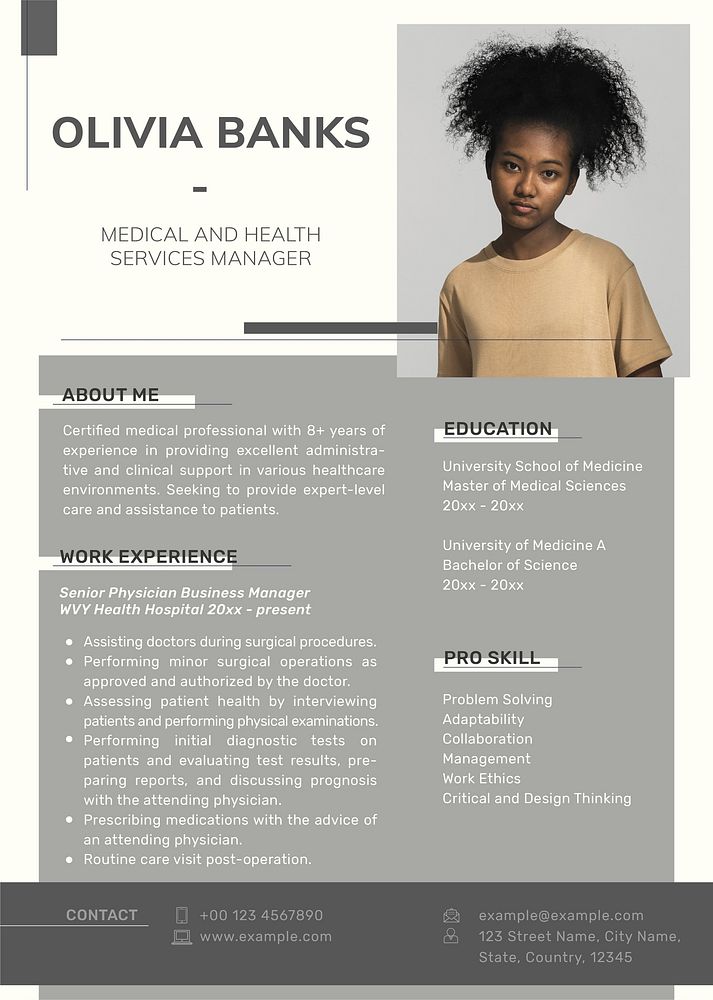 Clean resume editable template vector in brown with photo