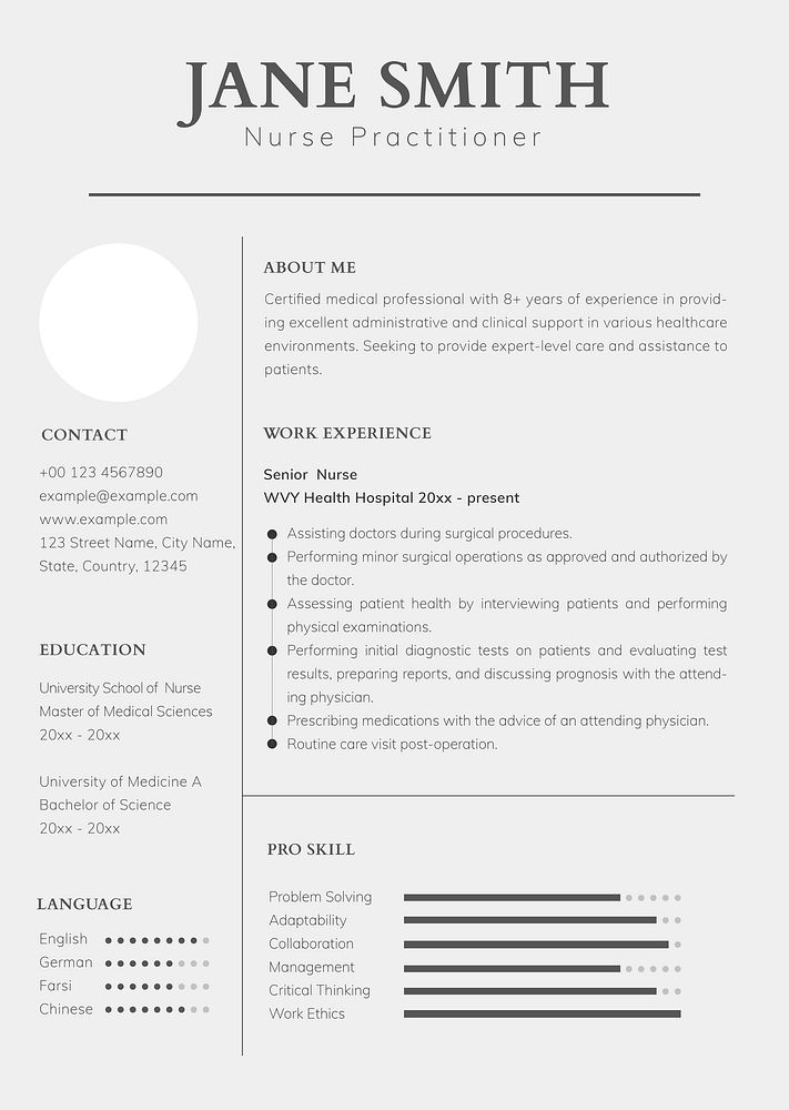Editable resume template vector in clean design with photo