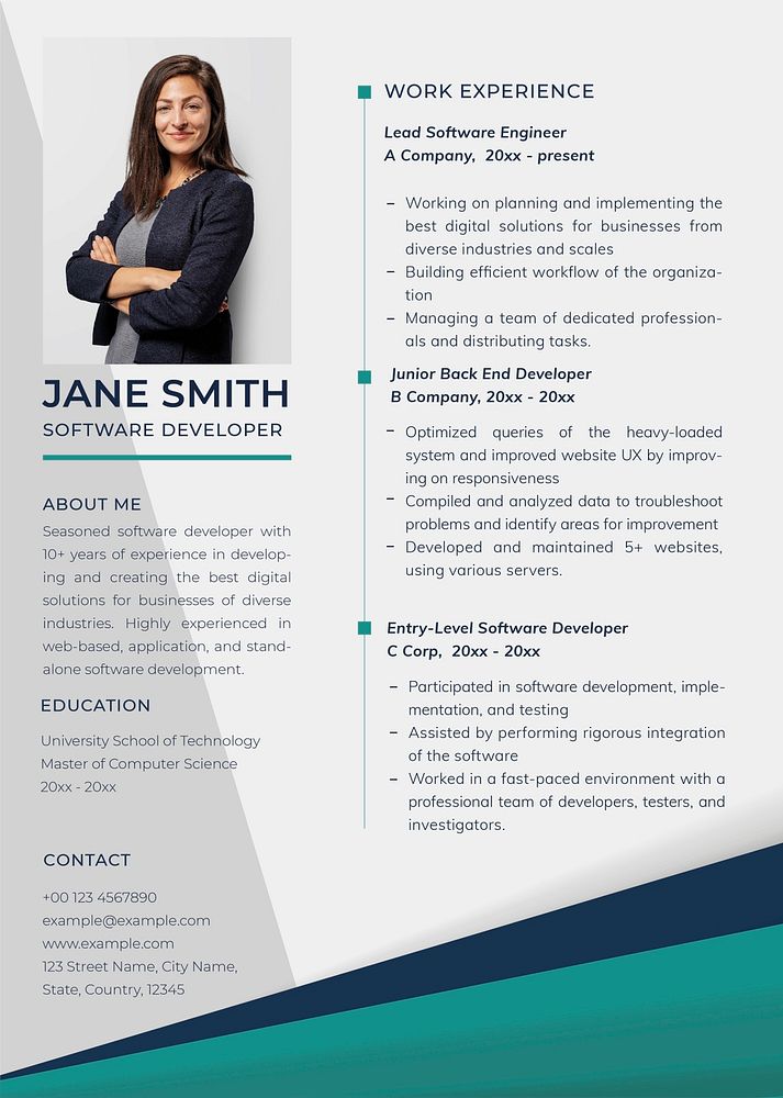Photo attachable resume template psd in abstract style