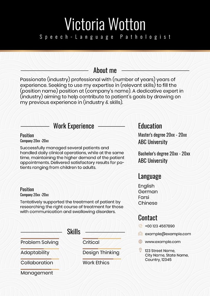 Luxury resume editable template psd in black and gold