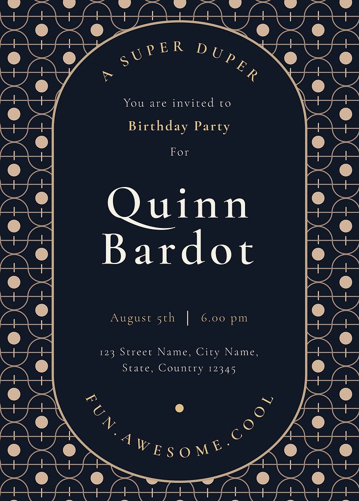 Birthday party invitation template vector with gold art deco style