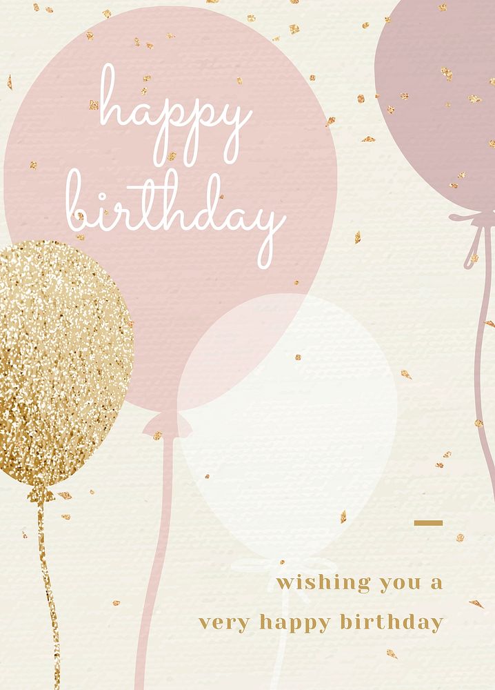 Birthday greeting card template psd in pink and gold tone