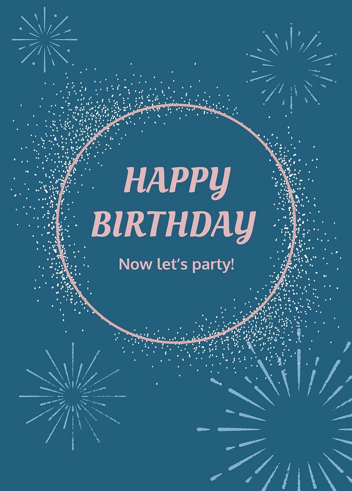 Blue birthday greeting template psd with burst firework illustration