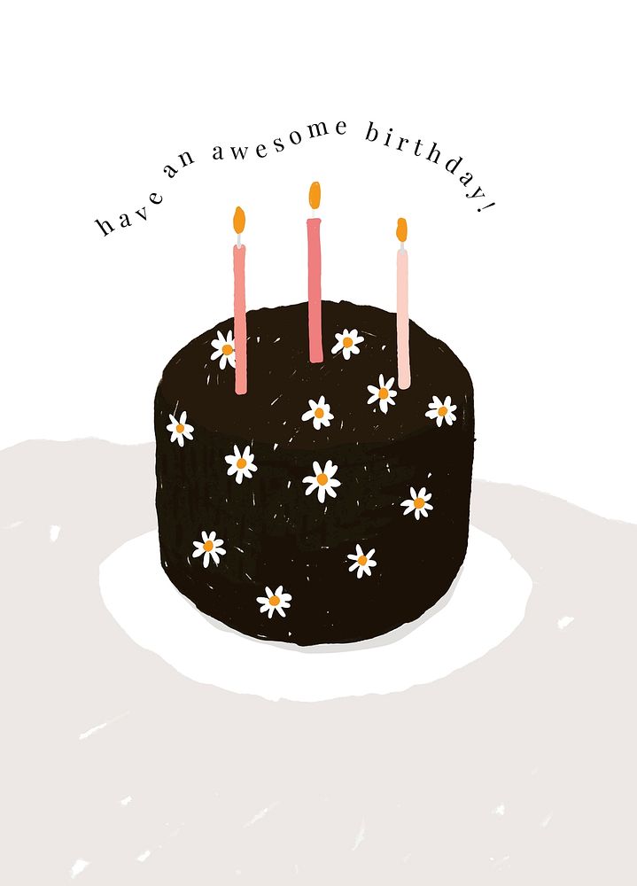 Birthday greeting card template psd with cute cake illustration