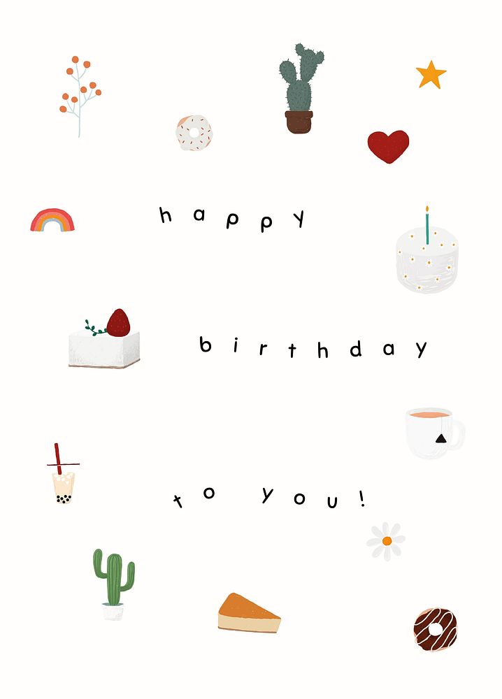 Cute birthday greeting template vector with happy birthday to you text