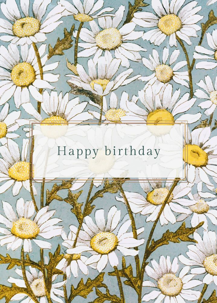 Birthday greeting card template vector with daisy illustration