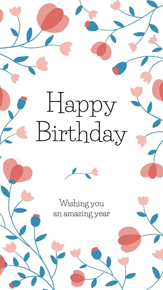 Online birthday greeting template vector with floral frame