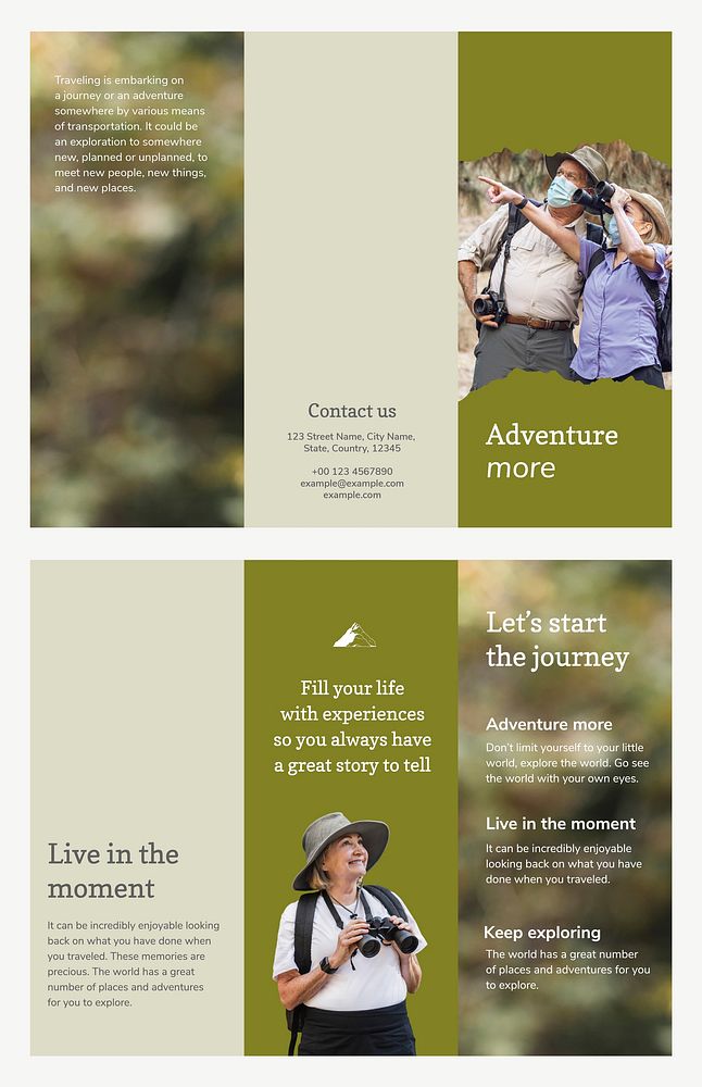 Tri-fold travel brochure template psd with aesthetic vacation photo