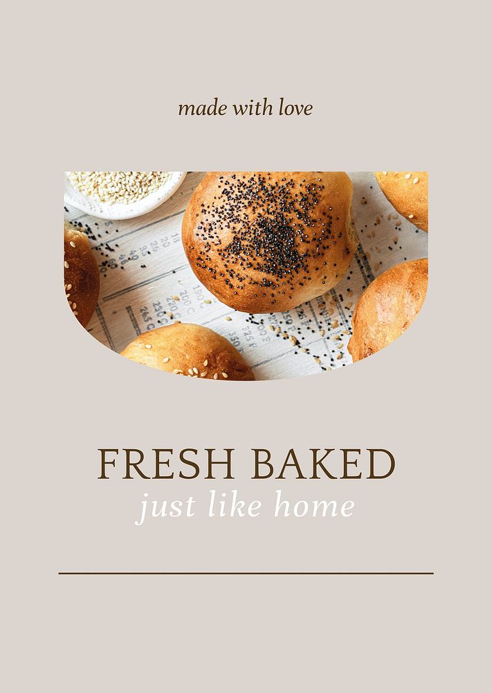 Fresh baked psd poster template for bakery and cafe marketing