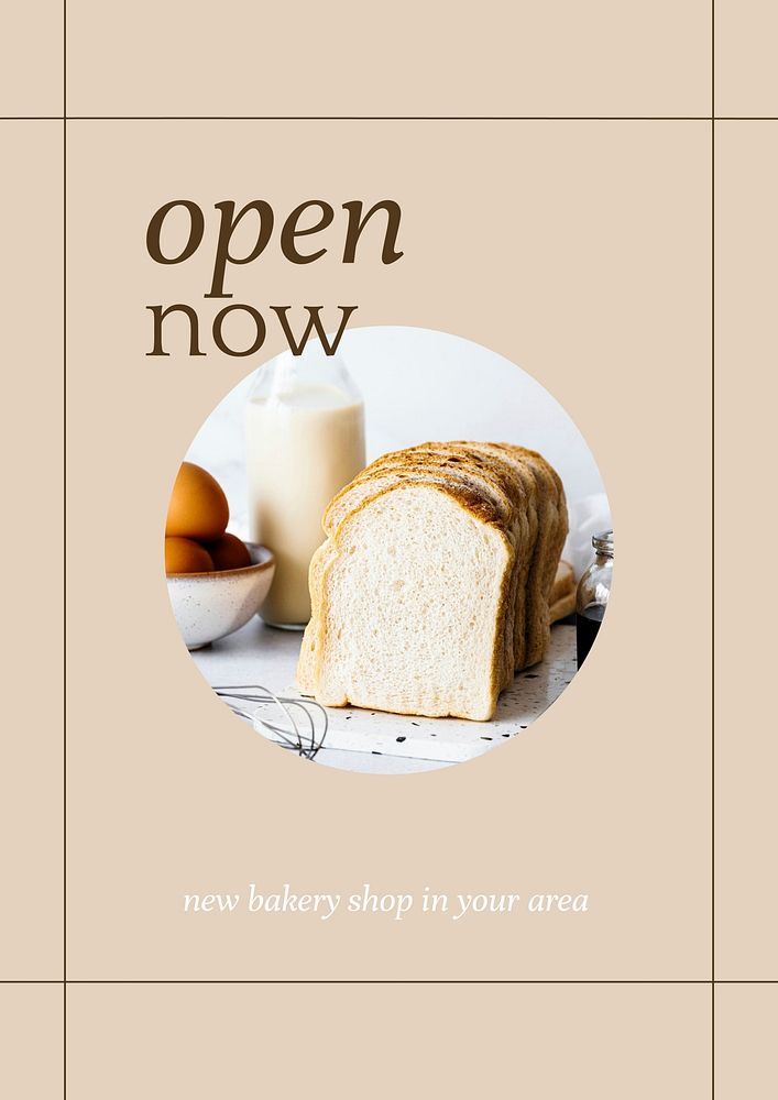 Open now psd poster template for bakery and cafe marketing