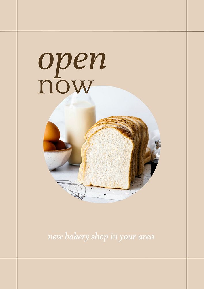 Open now vector poster template for bakery and cafe marketing