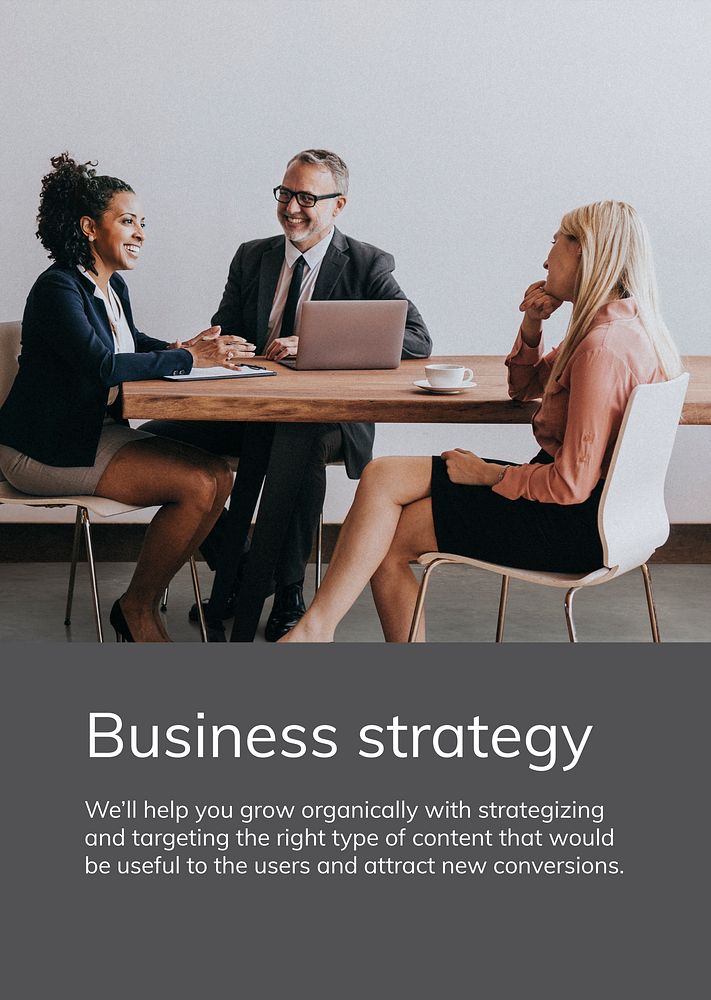 Business strategy poster template psd people in a meeting