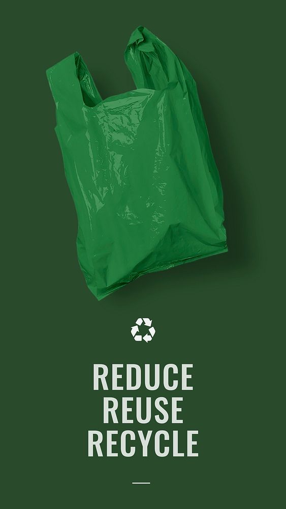 Reduce reuse recycle campaign banner with green plastic bag