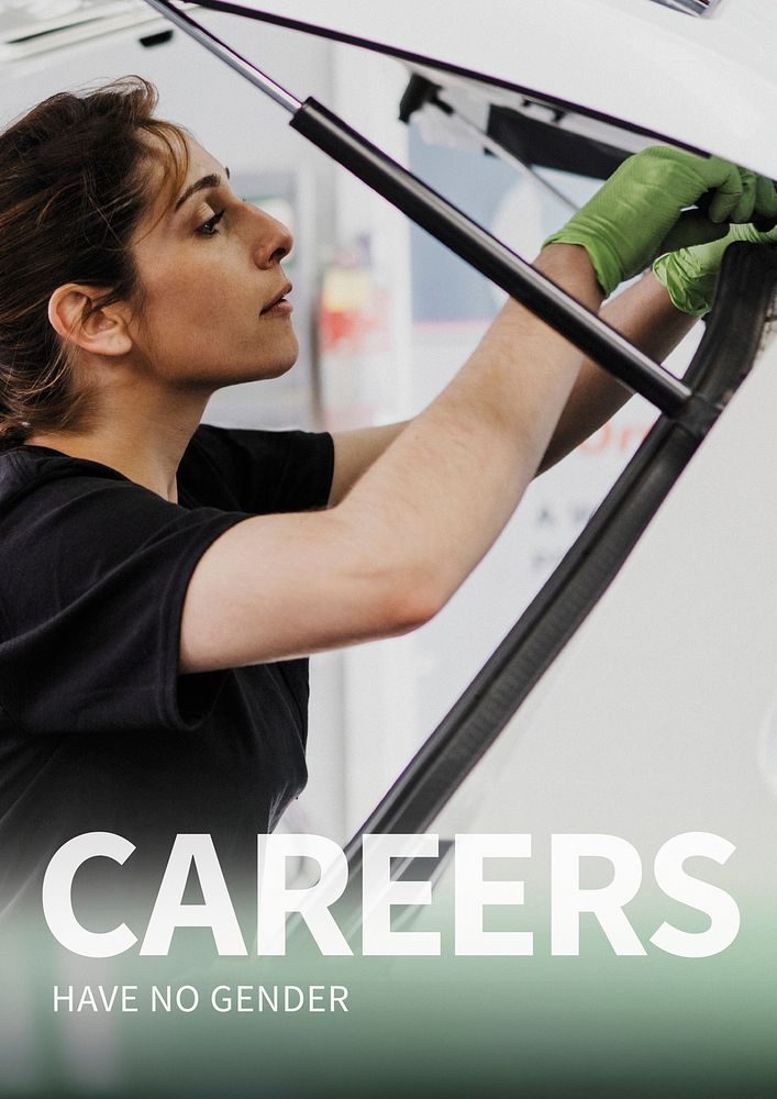 Career poster template psd with editable text, Careers have no gender
