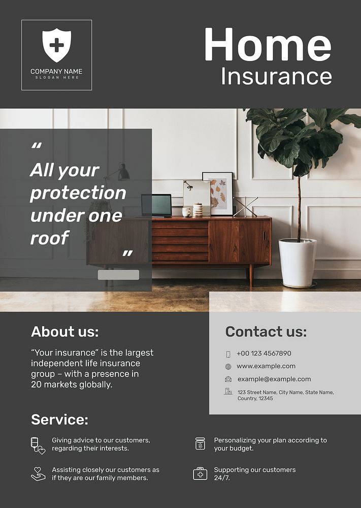 Home insurance poster template psd with editable text
