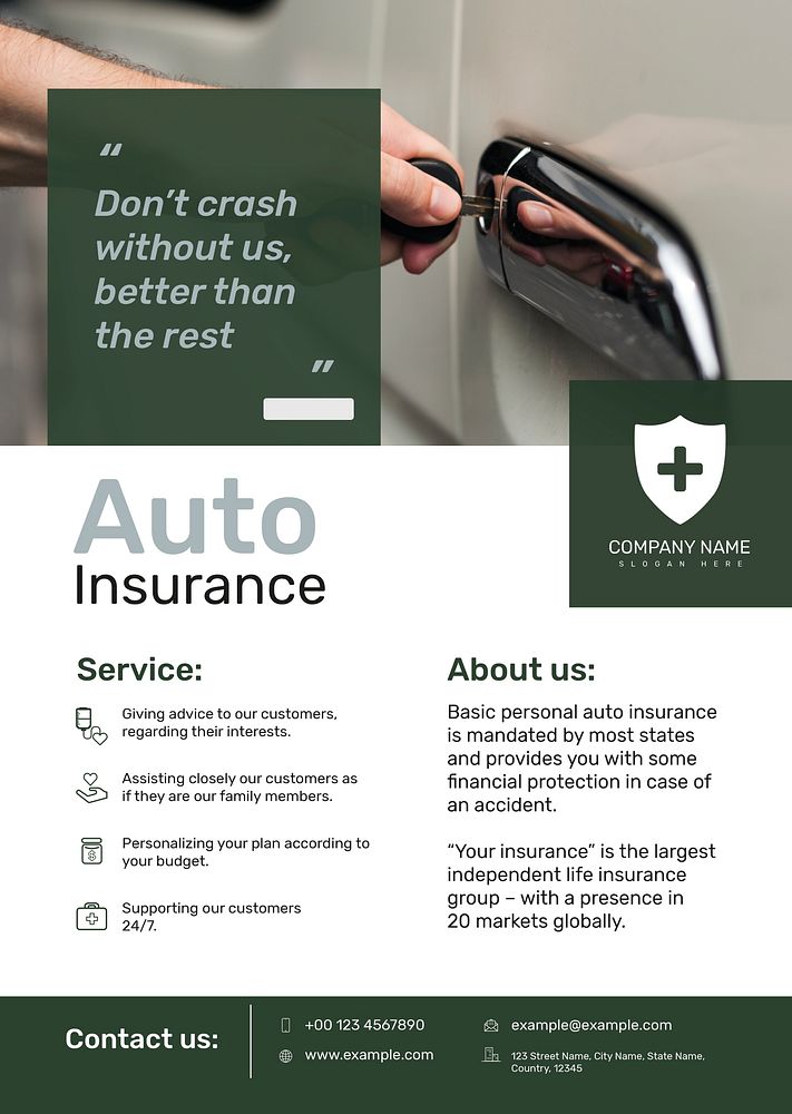 Auto insurance poster template psd with editable text