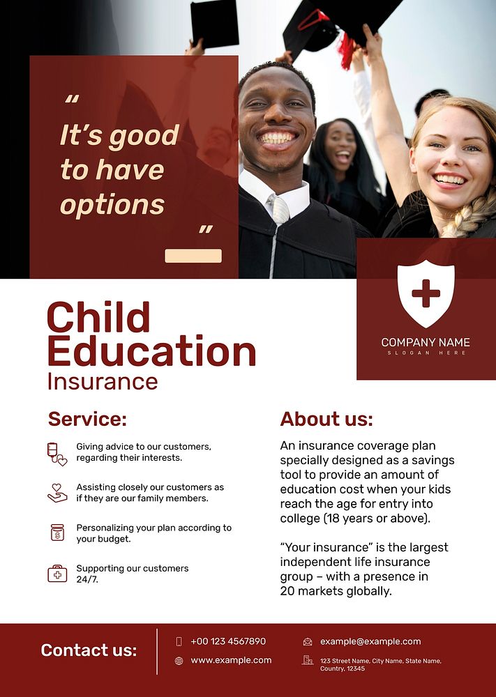Education insurance poster template psd with editable text