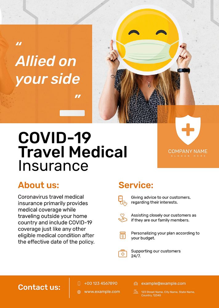 Travel medical insurance template vector for poster with editable text