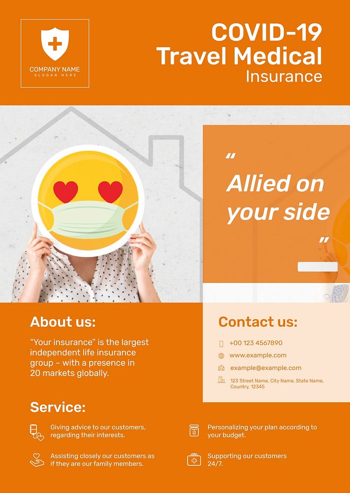 Travel medical insurance template psd for poster with editable text