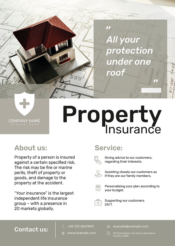 Property insurance poster template psd with editable text