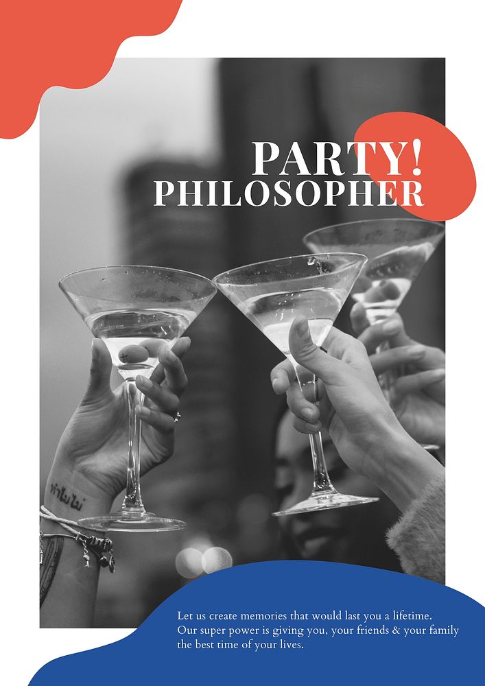 Party philosopher ad template vector event organizing poster