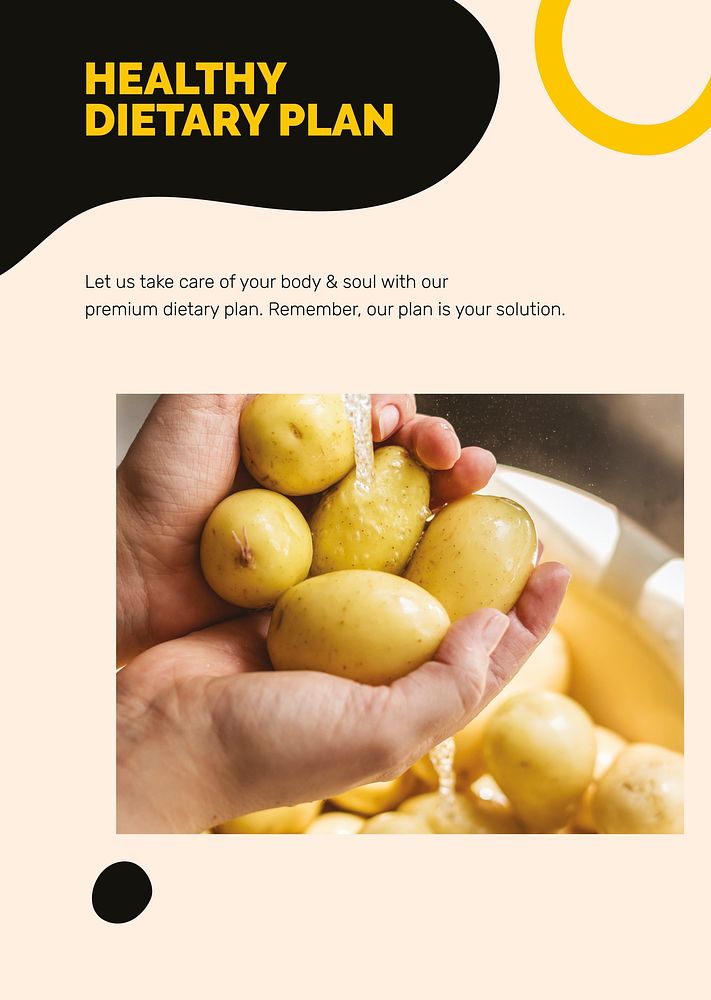 Healthy eating template psd with fresh potato marketing lifestyle poster in abstract memphis design