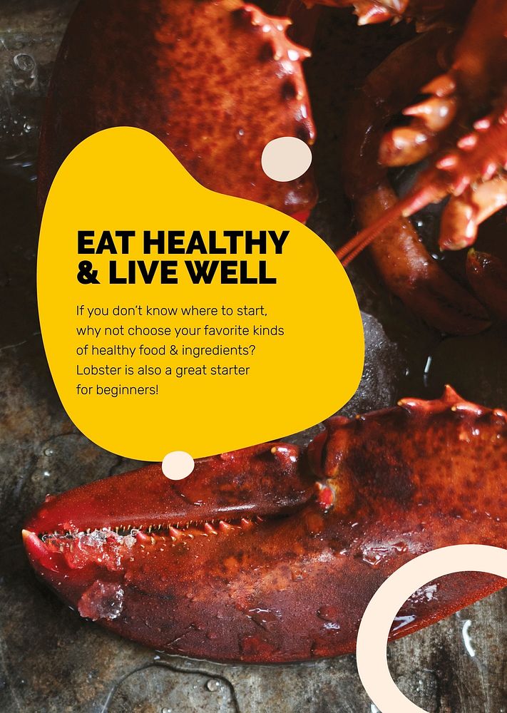 Healthy food template psd with seafood marketing lifestyle poster in abstract memphis design