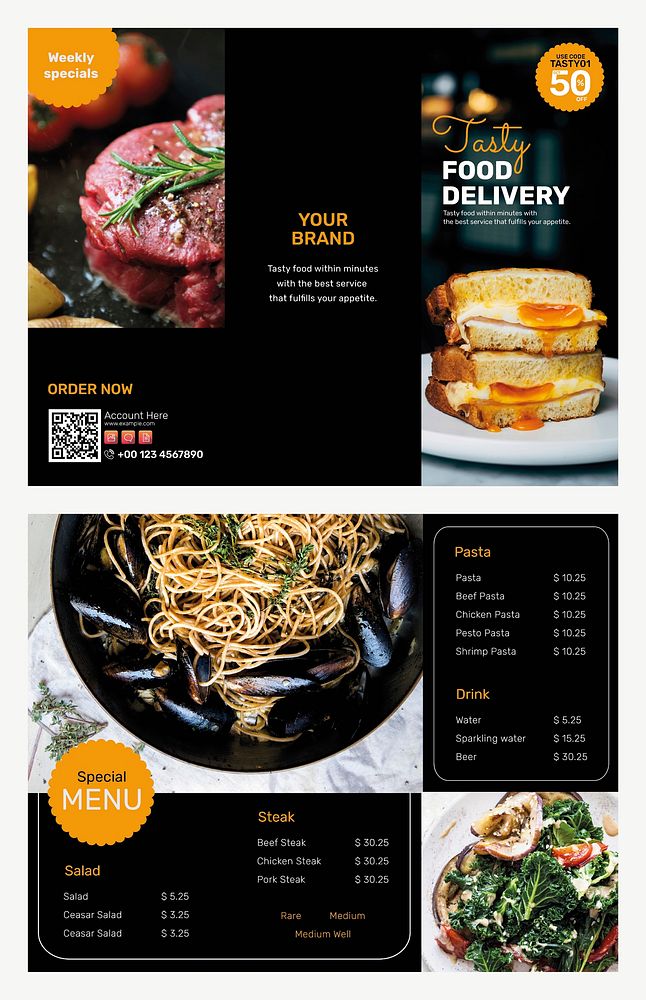 Food delivery brochure template vector set