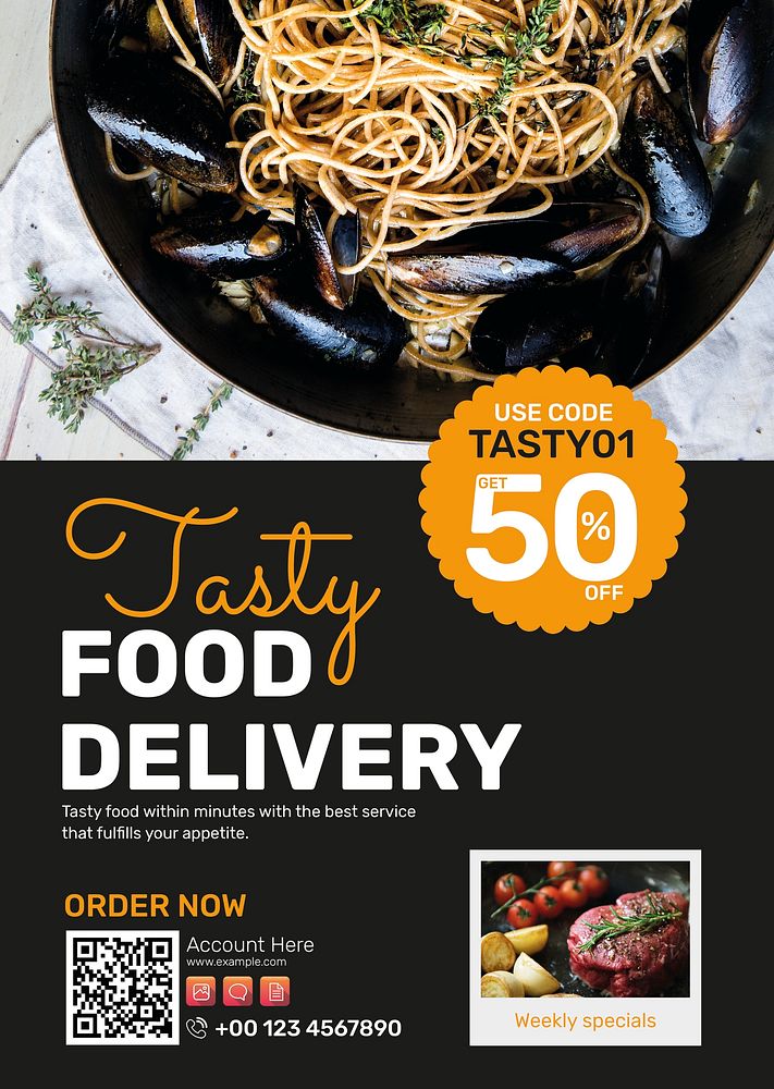 Food delivery poster template psd