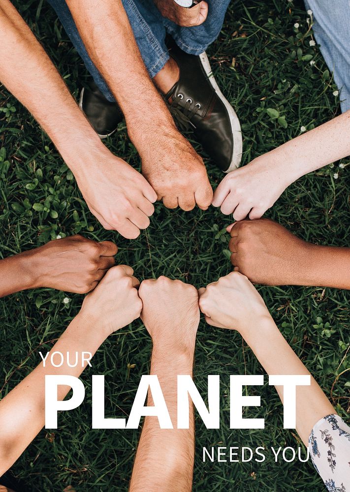 Environment poster template psd with hand saving the planet