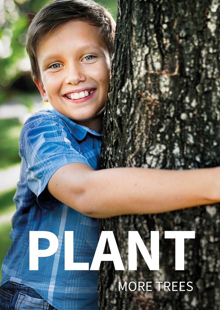 Environment template psd with child hugging plant