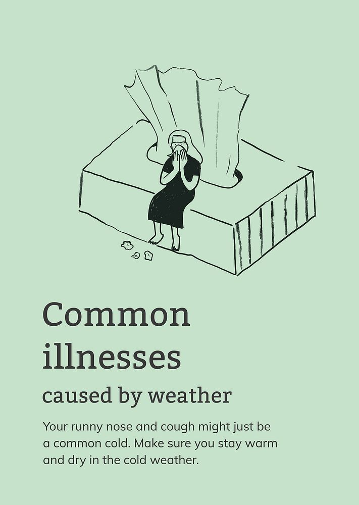 Common illnesses template vector caused by weather healthcare poster