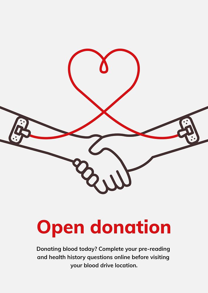 Open donation charity template vector blood donation campaign ad poster in minimal style 