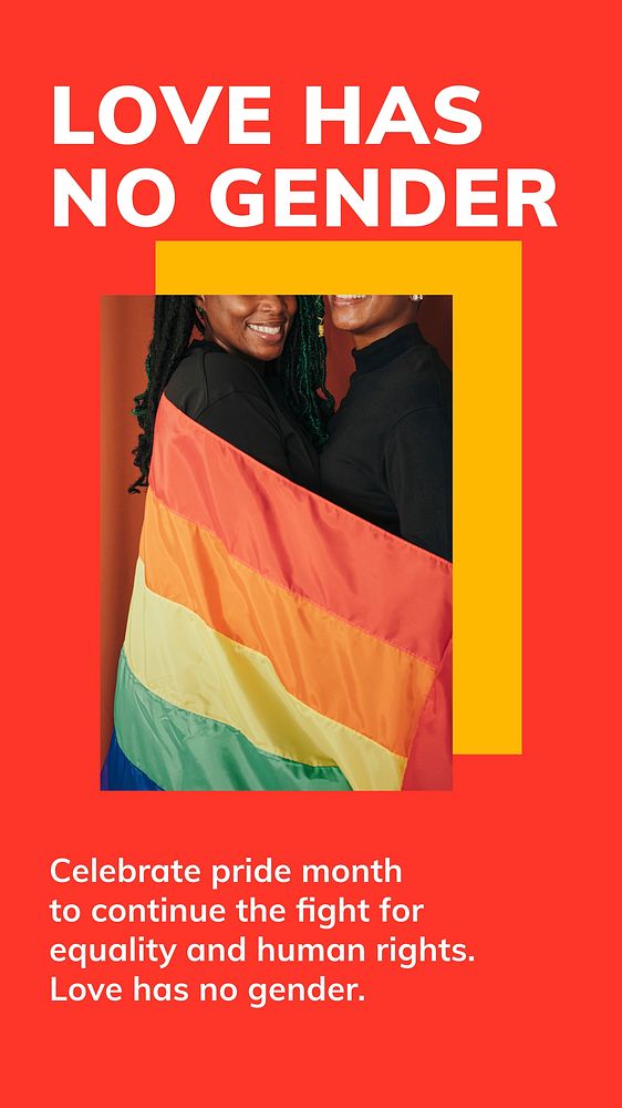 Pride month LGBTQ template vector love has no gender gay rights support social media story