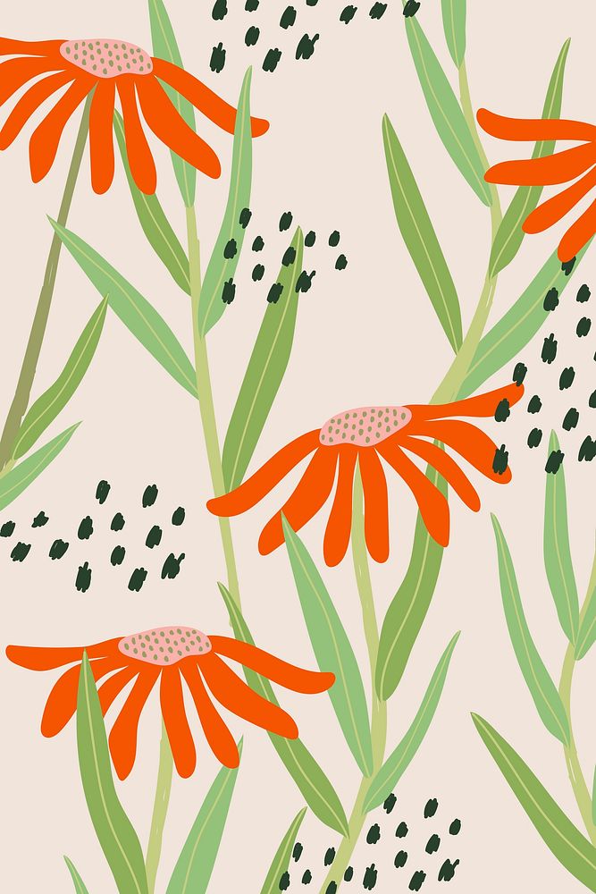 Daisy patterned vector pink background in retro style