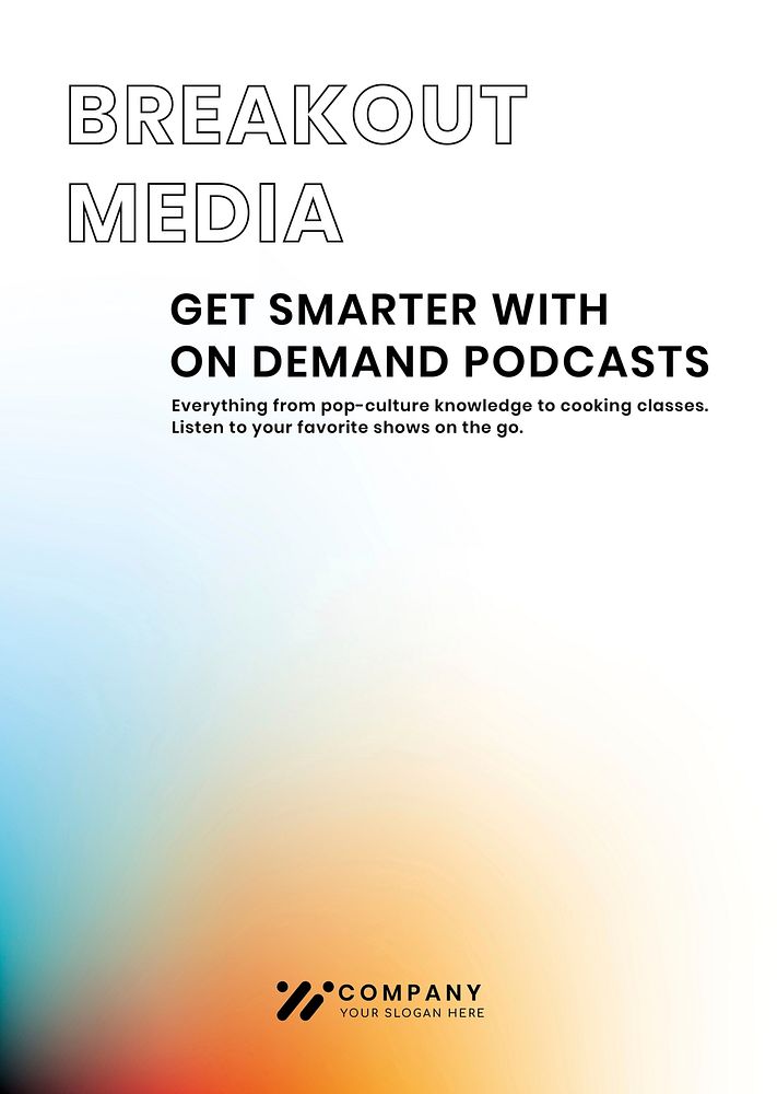 Breakout media podcast template psd tech company poster in modern gradient colors