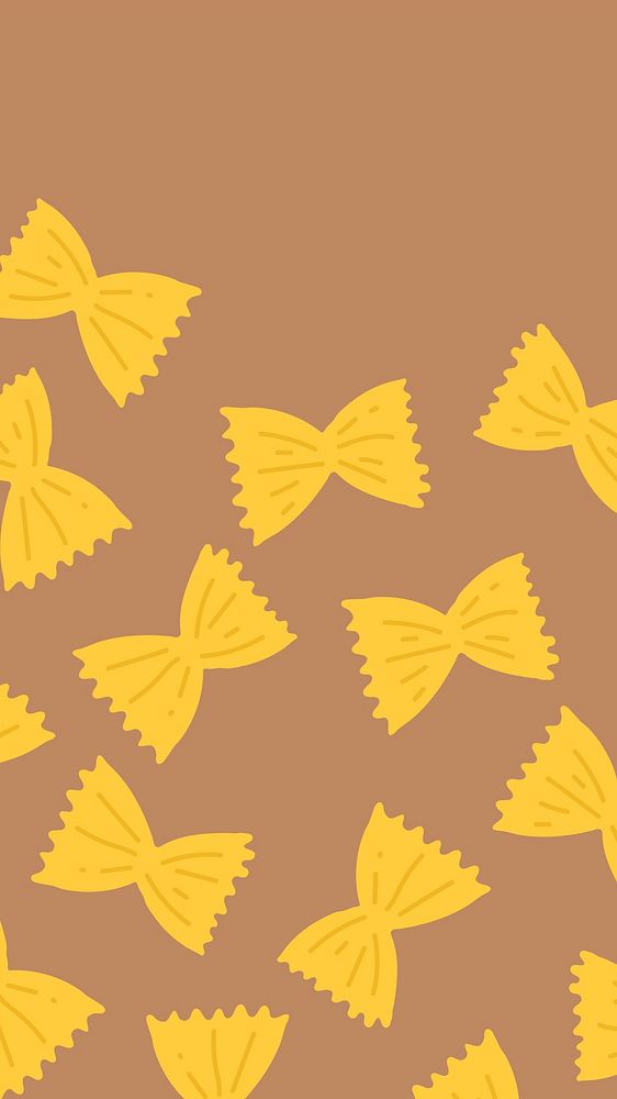 Farfalle pasta pattern background in brown bow shape border