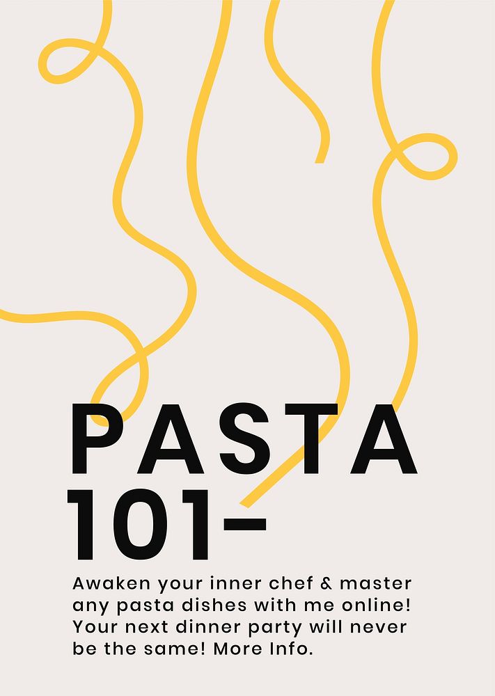 Pasta 101 pasta food template psd cute doodle poster