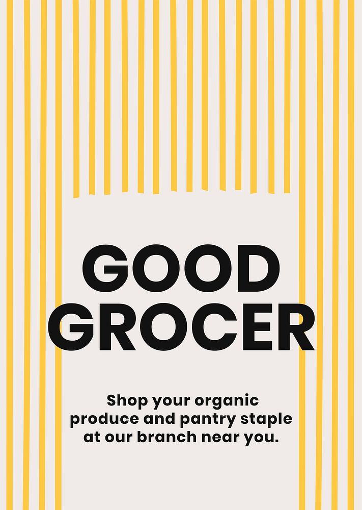 Good grocer food template psd with cute pasta doodle poster