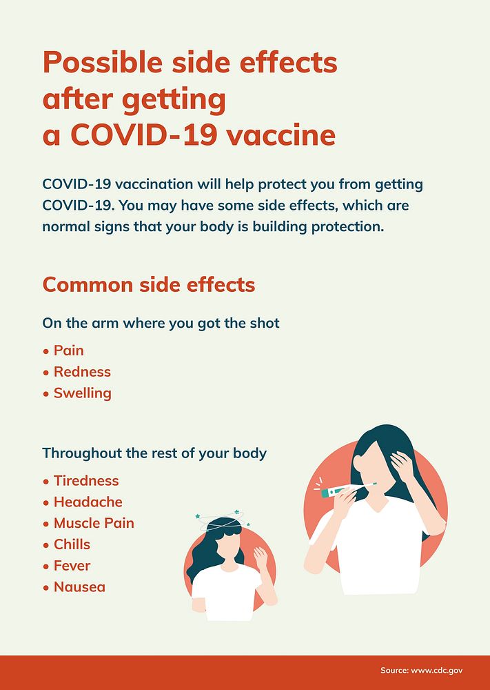 Vaccine side effect template poster, vector coronavirus guidance