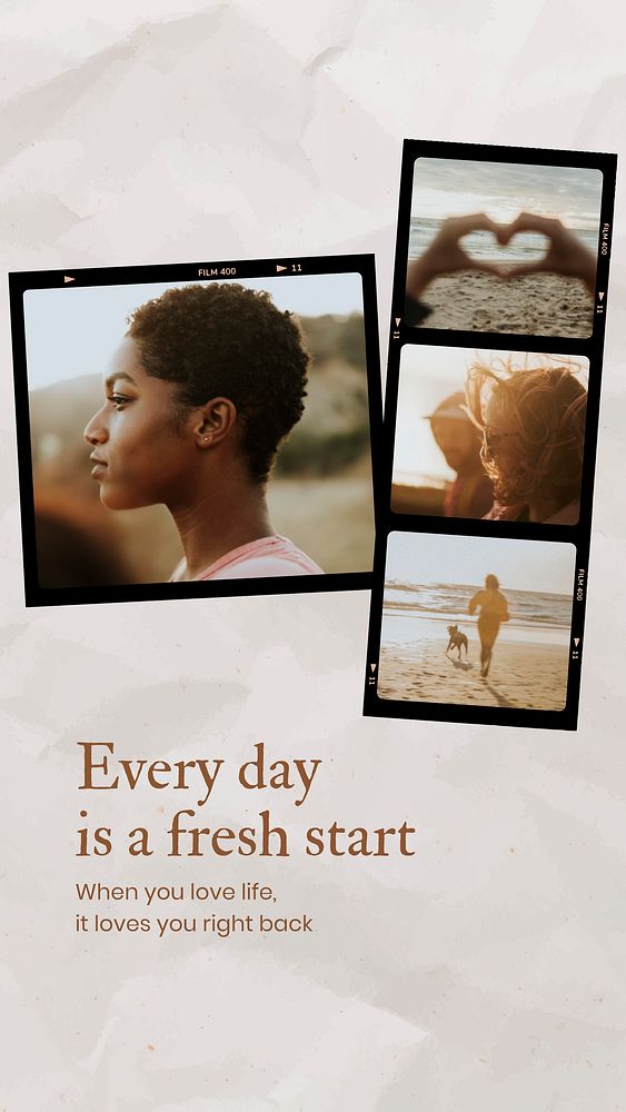 Self-love Instagram story template, reel film frame design vector
