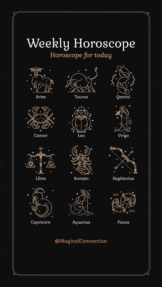 Zodiac sign Instagram story template, editable horoscope, black and gold design vector