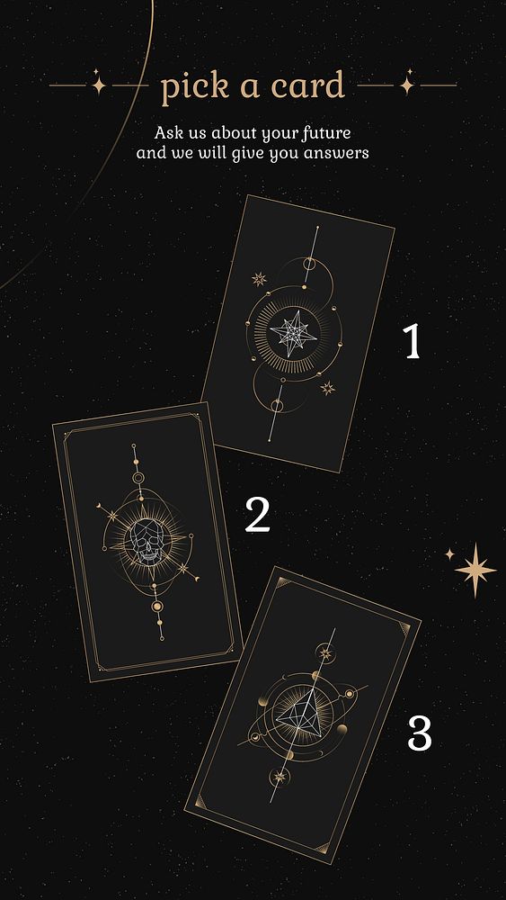 Taro card Instagram story template, black and gold celestial design vector