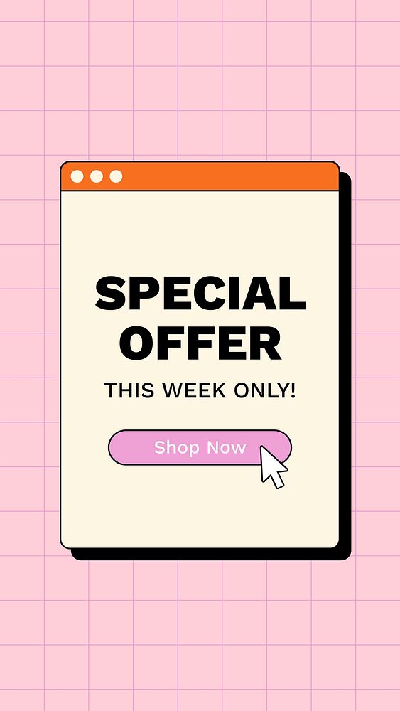 Special offer Instagram story template, pink grid style for online advertisement vector