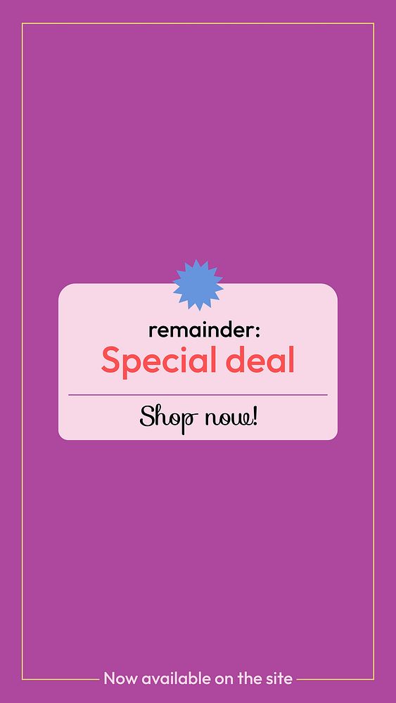 Special deal Instagram story template, purple design for online advertisement vector